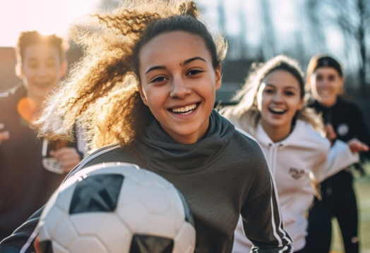 girls with soccer